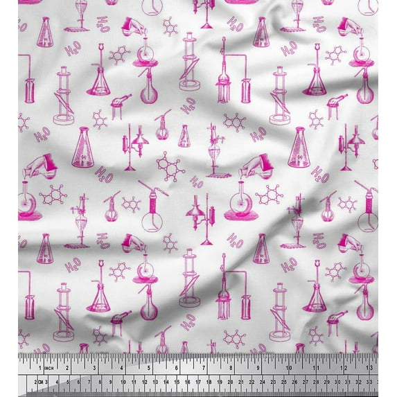 Soimoi Rayon Fabric Scientific Lab Equipments Education Theme Printed Craft Fabric by The Yard 42 Inch Wide