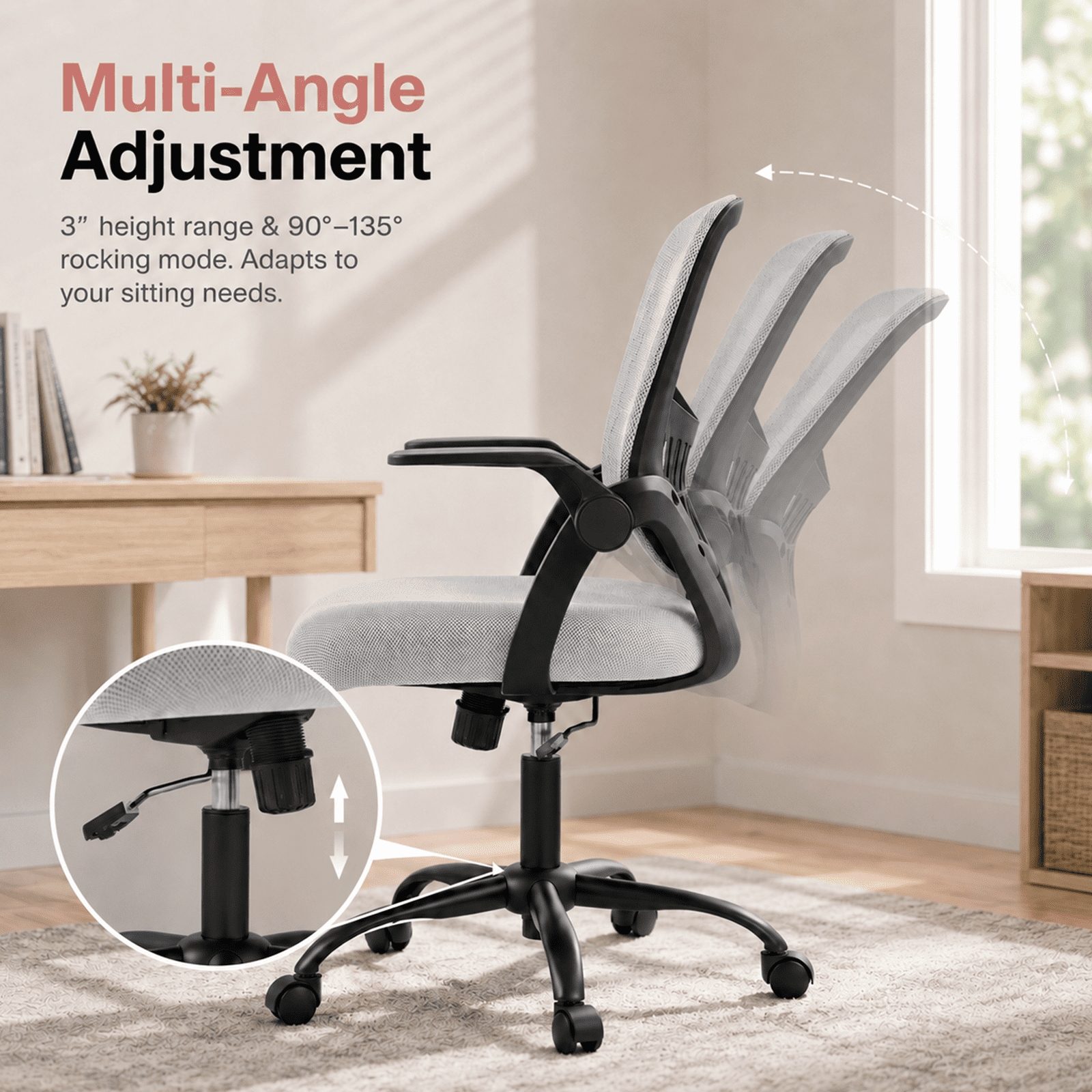 Alvantor Ergonomic Office Chair, Lumbar Support, Height Adjustable, Flip-up Armrest, Rocking Mode, 360 Swivel, Conference Room