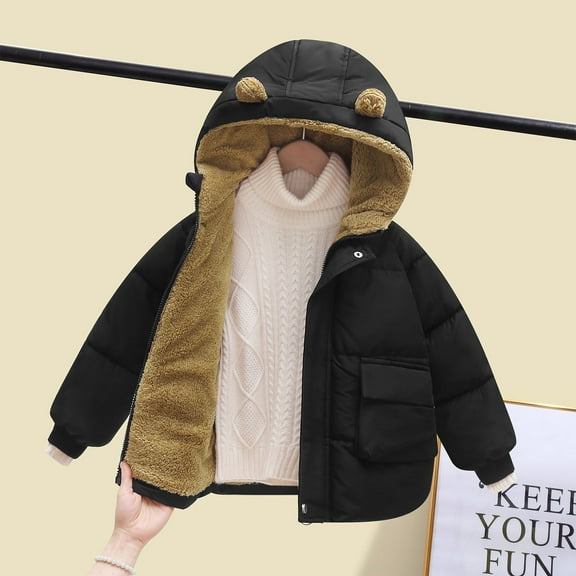 Spazoro Kids Girls Jackets, Long Sleeve Hooded Fall Winter Zipper Warm Coats for Child Girls Boys Black Size 2 T