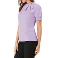 thumbnail image 5 of INSPIRE CHIC Women's Summer Tops Solid Color Bow Tie Neck Short Sleeves Wear-to-Work Blouses Purple 2XL, 5 of 8