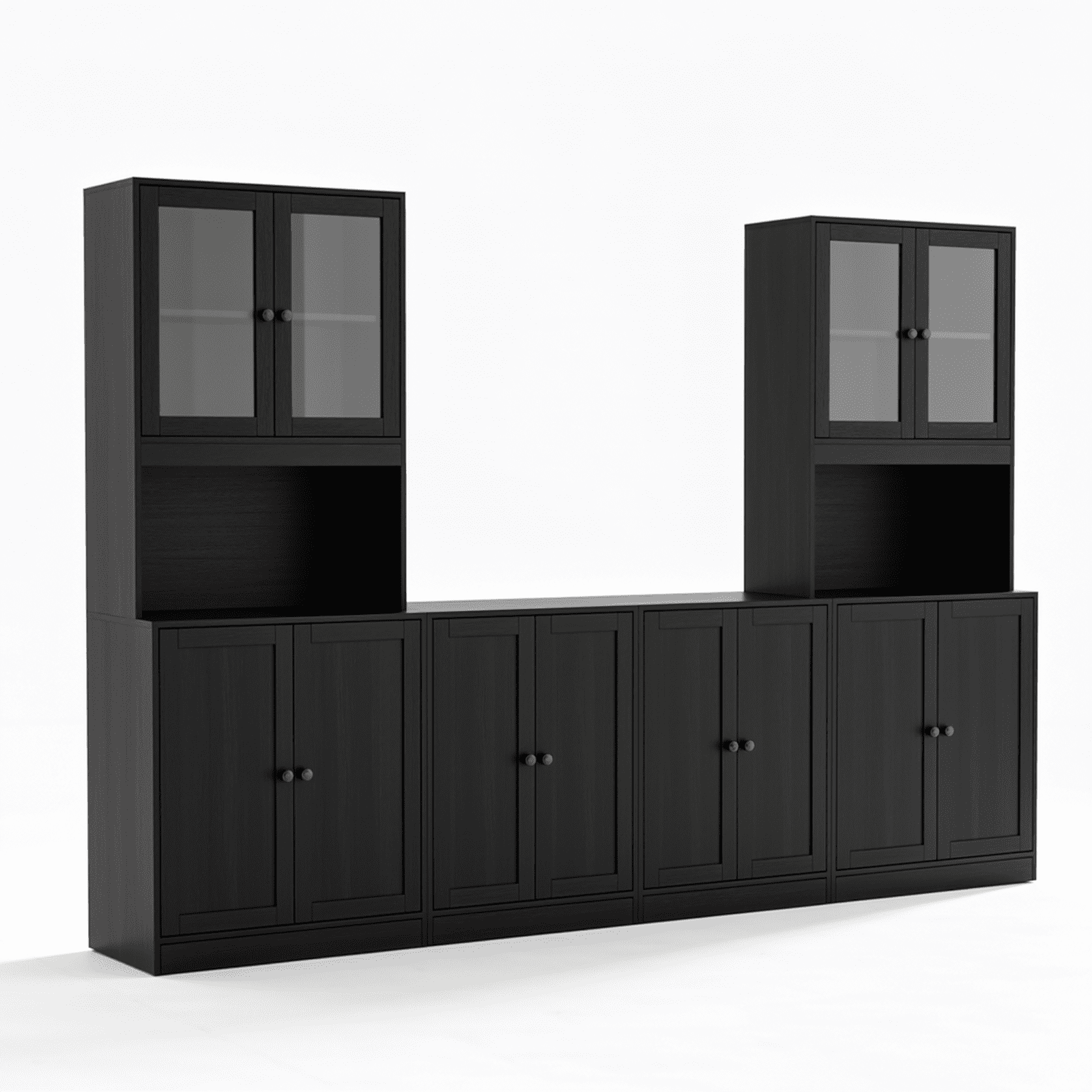 RichYa 4Pcs Kitchen Pantry Storage Cabinet Set,Modular Furniture Cabinets with Display Glass Doors,Hutch Buffet Cabinet with Shelves & Countertop for Dining Room,Black