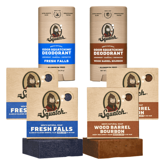 Dr Squatch Mens Soap and Deodorant Variety Pack, Natural Soap & Aluminum Free Deodorant for Men, Fresh Falls Wood Barrel Bourbon, 25.3 oz