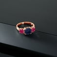 thumbnail image 3 of Gem Stone King 18K Rose Gold Plated Silver Blue Sapphire and Red Ruby 3 Stone Engagement Ring for Women (3.92 Cttw, Gemstone September Birthstone, Cushion 8MM, Size 7), 3 of 5