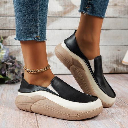 

Women‘s Thick Soled Loafers Pu Leather Walking Shoes Running Sneakers