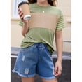 thumbnail image 2 of YOUYEDIAN Tween Girls Summer Shirts Short Sleeve Color Block Tops (Coffee, 8-9 Years), 2 of 5