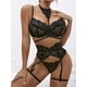thumbnail image 4 of Conjunto de tres piezas de ropa interior con tirantes para colgar en el cuello y costuras de encaje para mujer, 4 of 6