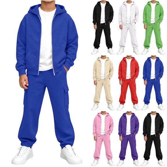 BXJX Boys Outfit Sets Size 10-12, Full Zip Long Sleeve Sports 2 Piece Hoodies and Cargo Pants Sets