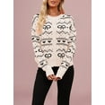 thumbnail image 5 of Women'S Cute Crew Neck Cardigan Long Sleeve Casual Knitted Cardigan Drop Shoulder Sweater Black Apricot L, 5 of 7