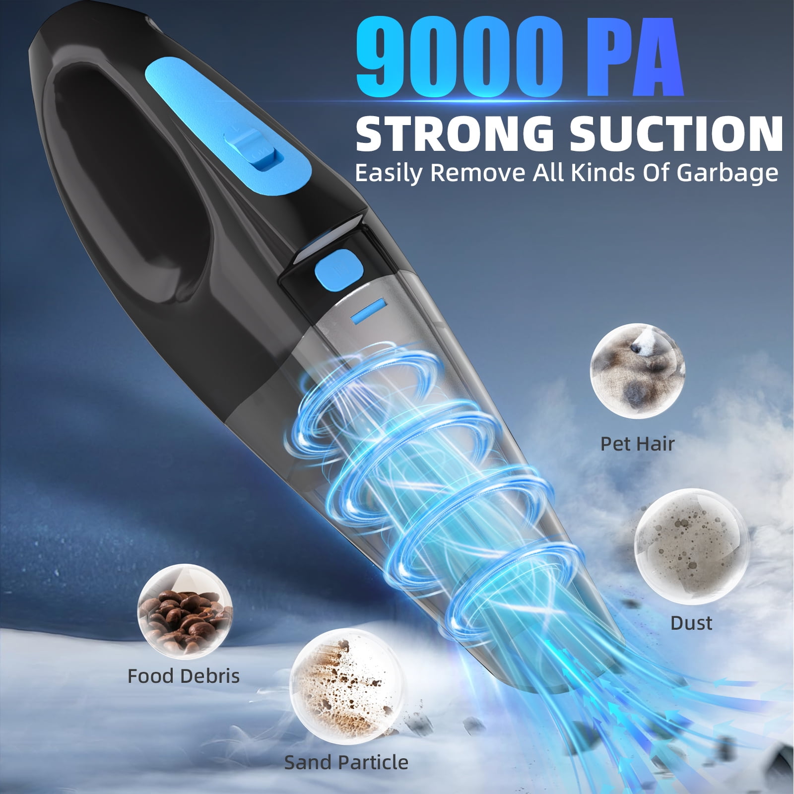 ATUPEN Car Vacuum Cleaner, 9000PA Suction Car Dusters LED Light Home Office Sofa Pet Hair Car Accessories