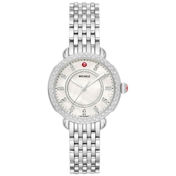 Michele Sidney Classic Stainless Steel Mother-of-Pearl Dial Diamonds Womens Watch MWW30B000001