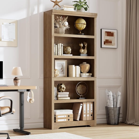 Farmhouse Open Bookcase, 75" Tall 6-Tier Bookshelf - Adjustable Shelves, Anti-Tip/Anti-Slip Freestanding Display Storage for Home Office, Study, Living Room