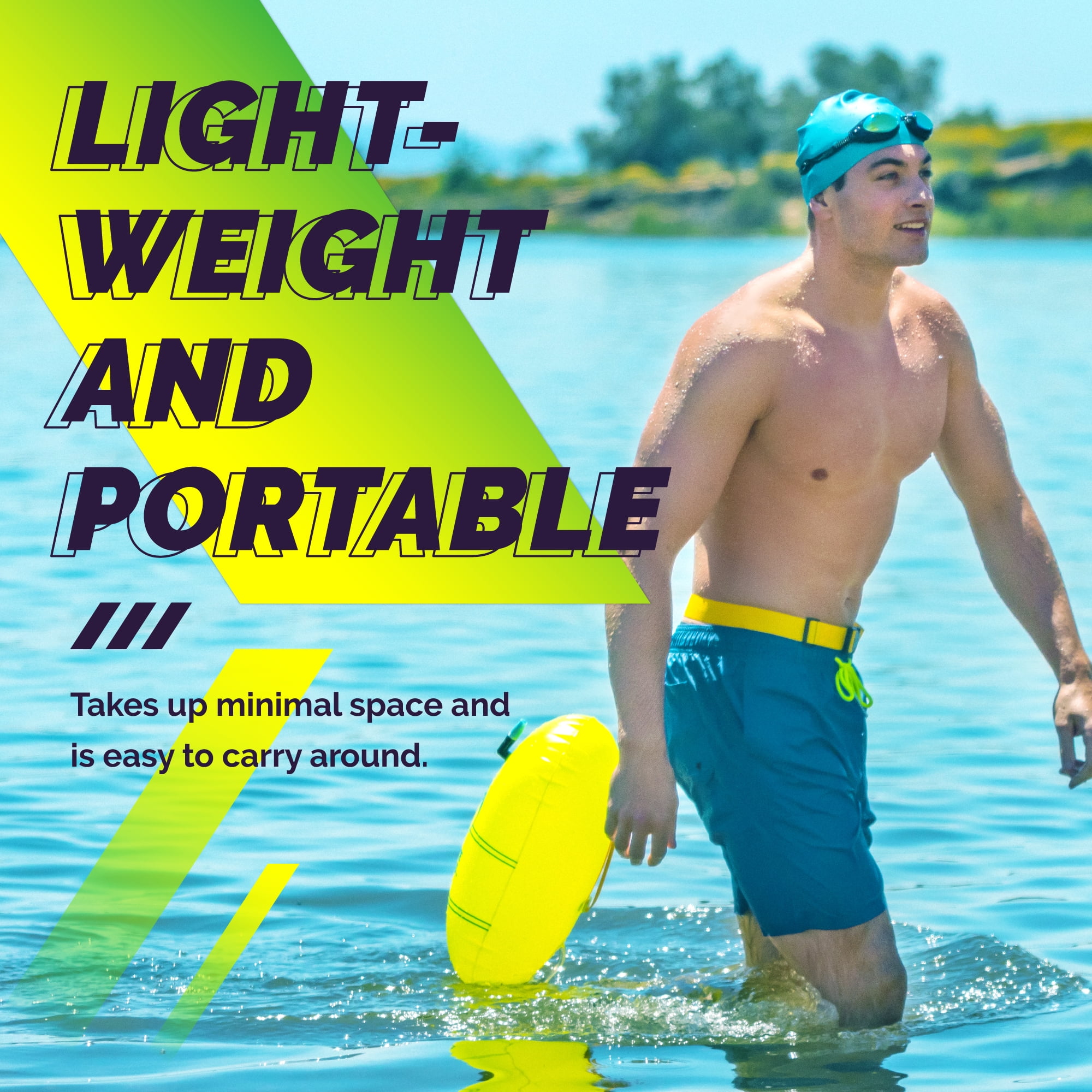 Sunlite Sports Swim Buoy, Highly Visible Safety Marine Float Training for Open Water Swimming, for Swimmers, Triatheletes, Kayakers, Snorkelers