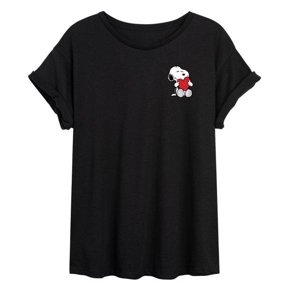 Peanuts - Valentines Hugging Heart - Juniors Oversized Graphic T-Shirt