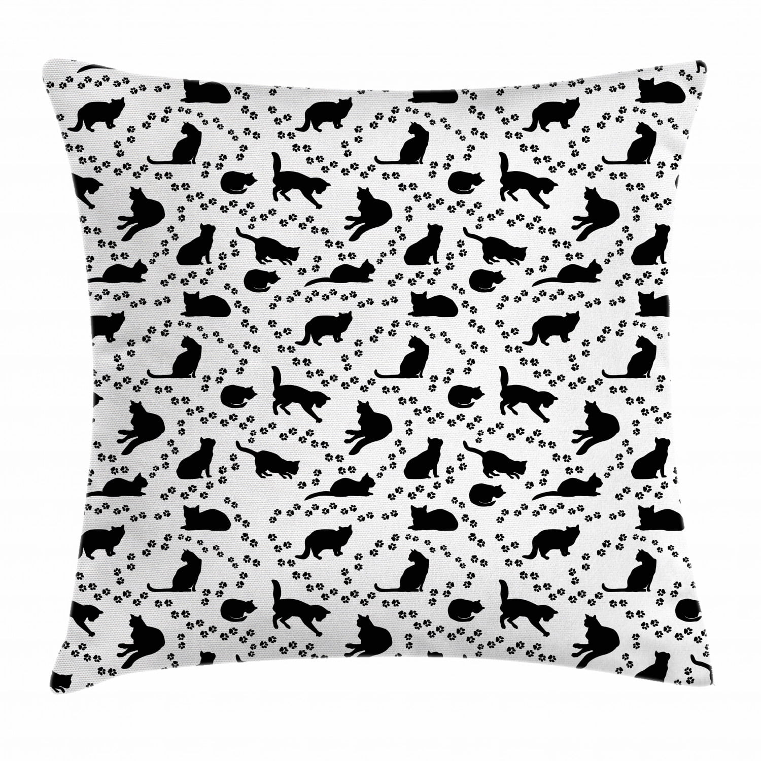 Black and White Cat Silhouette Polyester Square Pillow Cover
