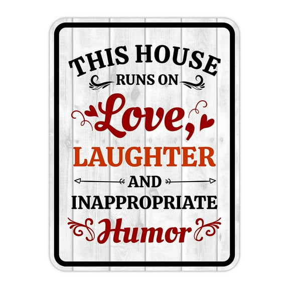 Portrait Round Plus This House Runs On Love, Laughter & Inappropriate Humor Wall or Door Sign | Funny Novelty Home Signs | Home Reminders For Families - Large