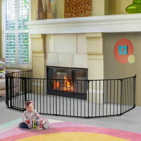 198 inch Long Baby Gate, KingSo Extra Wide Baby Gate Play Yard 8 Panel Foldable Safety Gate for Pet Child Auto Close Baby Gate for Stairs Doorways Barriers, 30''Tall, Black