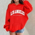 thumbnail image 2 of Telankuip Oversized Hoodies for Teen Girls Los Angeles Letter Print Drop Shoulder Pullover Sweatshirts Children Casual Workout Long Sleeve Loose Hooded Tops with Pocket Red 8-10 Years, 2 of 4