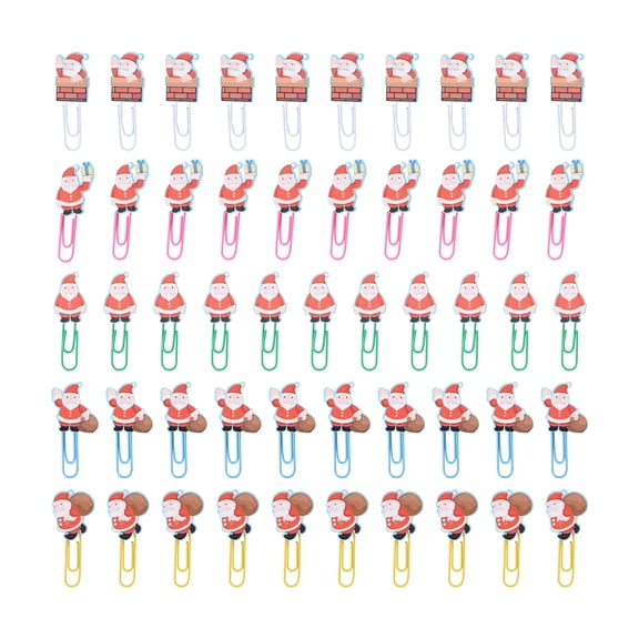 Dytern Christmas,50pcs Santa Claus Wooden Paper Clip Note Mark Bookmark Office Accessories
