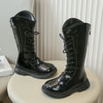thumbnail image 5 of CAICJ98 Boots Girls Lace Up Combat Boots Mid Calf Boots PU Leather Side Zipper Punk Goth Horse Riding Boots for Girls (Toddler/Little Kid/Big Kid),2, 5 of 7