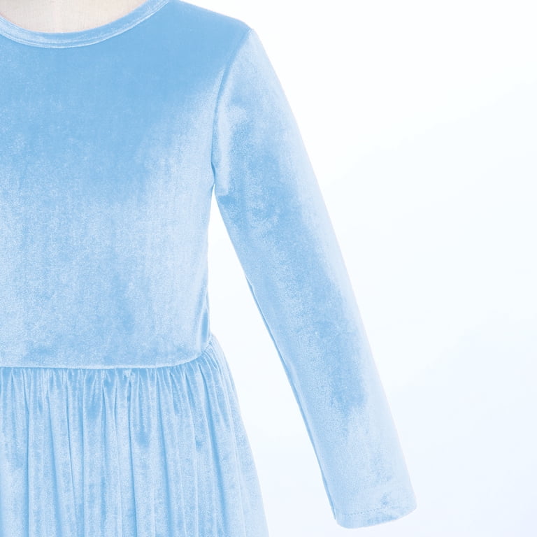 IBTOM CASTLE Kids Little Girls Maxi Velvet Dress with Pockets Long Sleeve  Casual Pageant Party Evening Gown 5-6 Years Sky Blue - Walmart.com