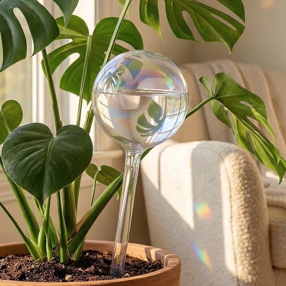 4 Pack Handmade Glass Self-Watering Globes, 6.7 oz Iridescent Water Bulbs for Indoor Outdoor Planters, 8.8 x 3 in