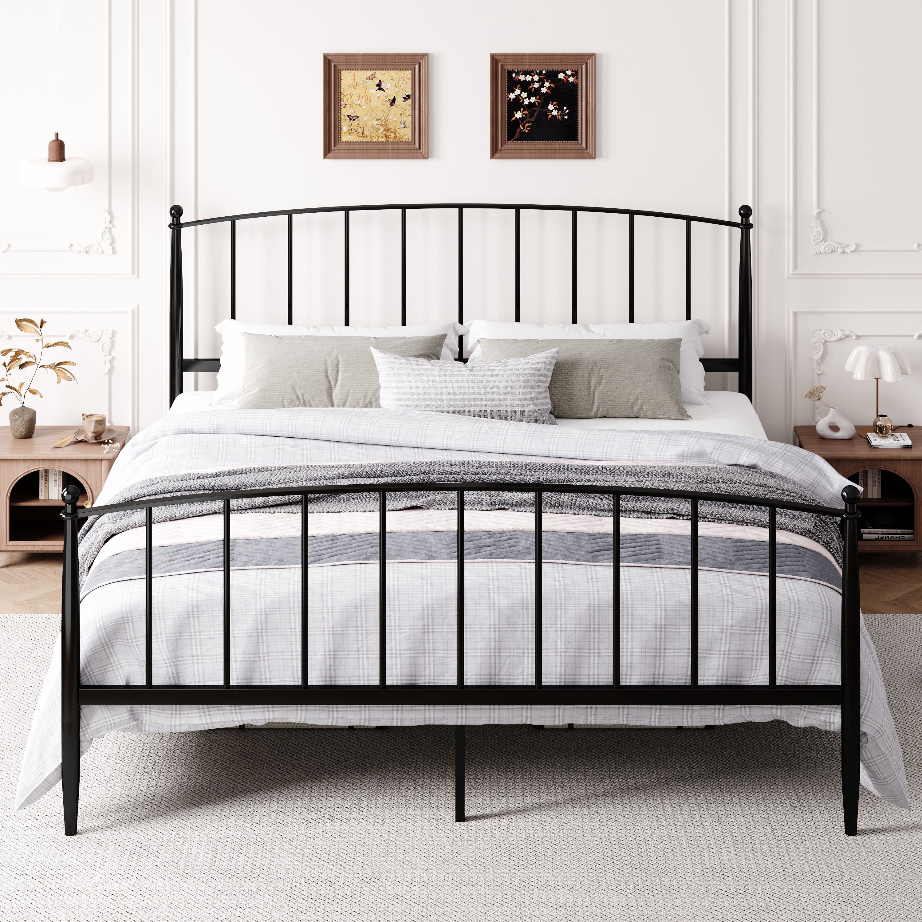 Amolife King Bed Frame, Metal Platform Bed with Curved Headboard and Footboard, Ample Under-Bed Storage Space, No Box Spring Needed, Black