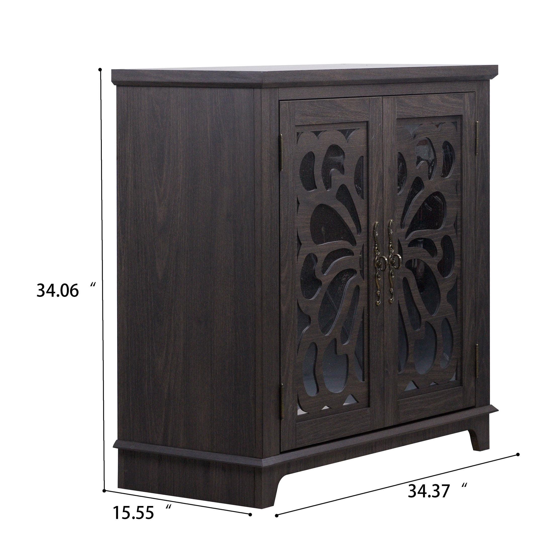 GDF Studio Danus 2-Door Acrylic Mirrored Sideboard Cabinet, Rustic Hollow-Carved Storage Cupboard for Kitchen, Dark Brown