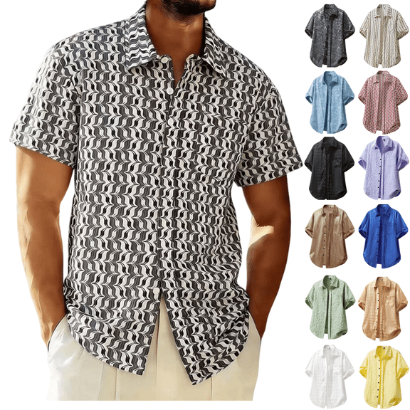 Jinhomg Hawaii Shirts for Men Floral Textured Button-Down Shirt Short Sleeve Summer Beach Shirts for Vacation,Resort Wear Green,M