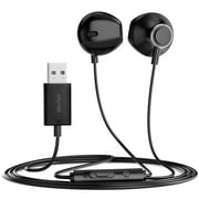 Delton 10E USB Computer Headset with Microphone, 8ft Long Cord Wired Earbuds for Laptops/PC/Mac, HiFi Stereo Sound, Compatible with MS Team, Zoom, Google Meet - Black