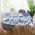 thumbnail image 6 of Blue White Floral Rectangle Tablecloth, Dust Proof Anti Wrinkle Wipeable Table Cloth Tabletop foration of Dinner Kitchen Wedding Holiday Party 60"x120" Decor Gift, 6 of 7