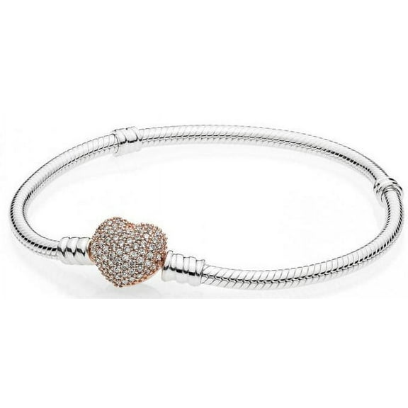 Bracelet in sterling silver w/heart-shaped Rose clasp w/clear Bracelet 23 cm 586292CZ-23