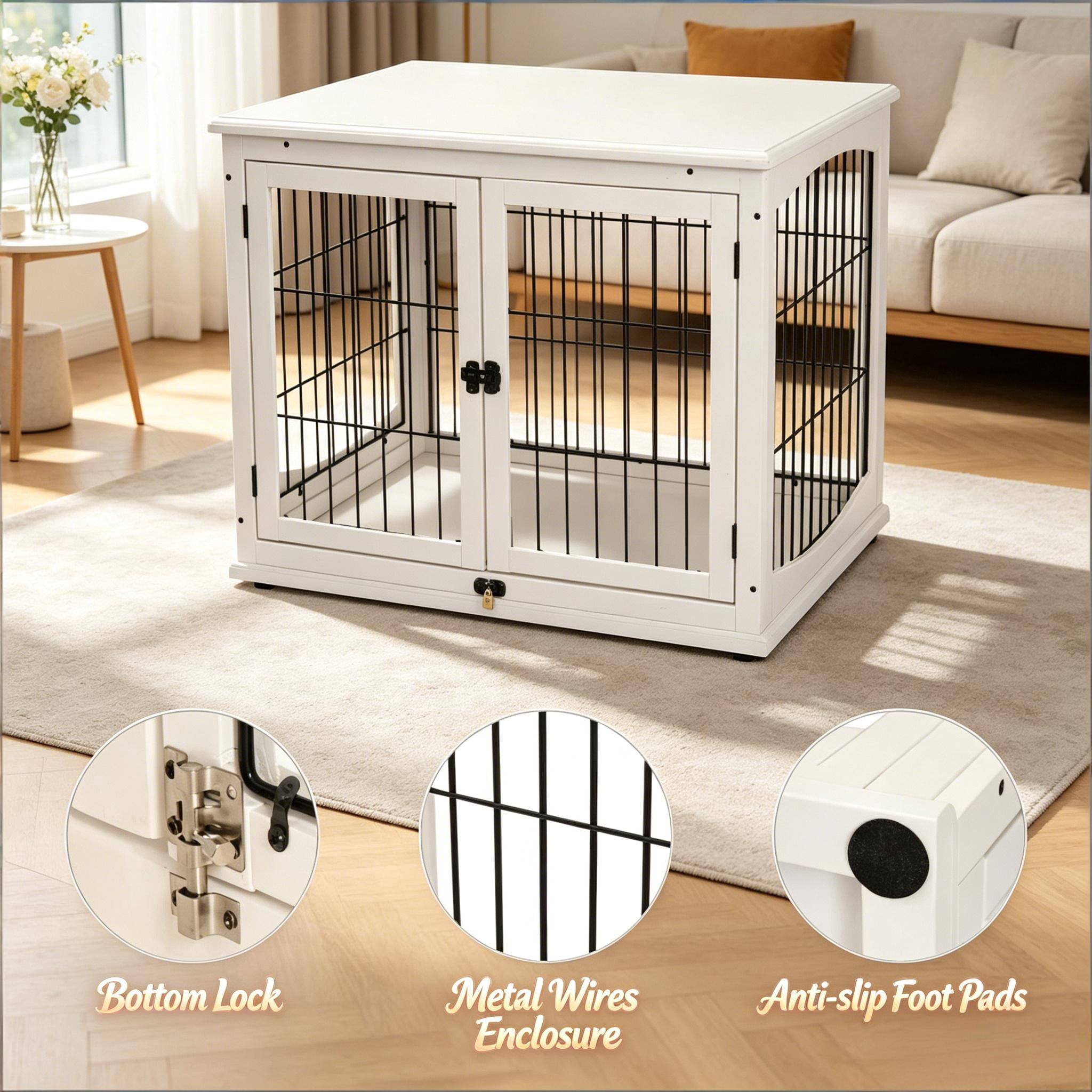 2-in-1 Dog Crate End Table, Furniture-Style Puppy Kennel with Double Entrances & Lockable Doors, Sturdy MDF Frame, for Small & Medium Dogs Up to 44 lbs