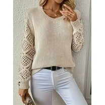 Hollow Out Crew Neck Pullover Sweater, Elegant Long Sleeve Knit Sweater, Women's Clothing