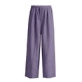 thumbnail image 4 of Cutuoiiu Women's Solid Color Drawstring Waist Cotton Linen Pants with Pockets Casual Ruched Wide Leg Trousers Gifts, 4 of 7