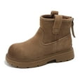thumbnail image 6 of ZHOGXU Big Kids Girls Ankle Boots Solid Color Zipper Flat Sole Non Slip Plush Comfortable Fashion Warm Shoes For Autumn Winter Daily Wear Khaki 9.5-10 Years, 6 of 8