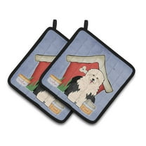 Carolines Treasures BB2850PTHD Dog House Collection Old English Sheepdog Pair of Pot Holders , 7.5HX7.5W, multicolor