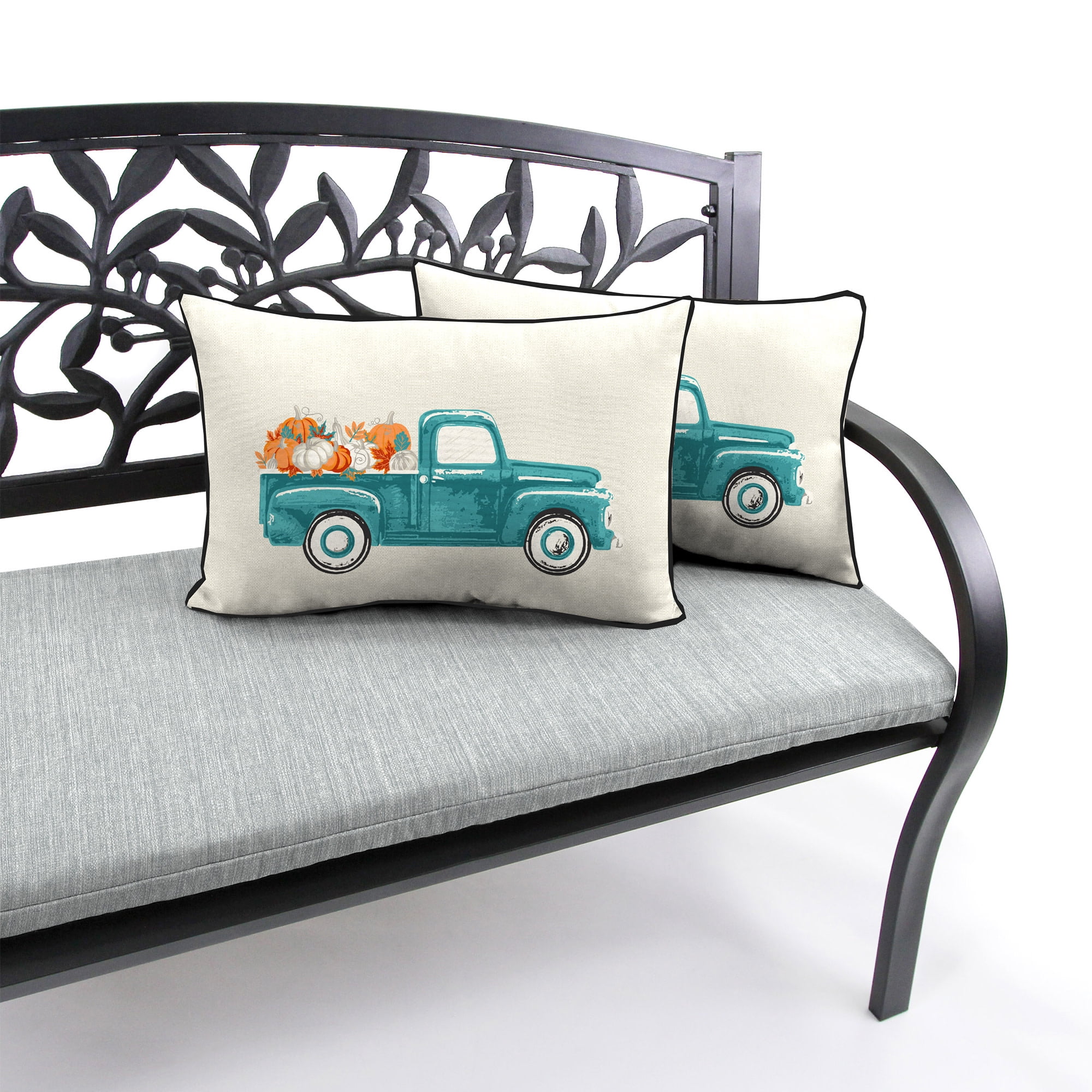Jordan Manufacturing 12" x 16" Cream Pumpkin Truck and Hey Pumpkin Orange Novelty Rectangular Autumn Outdoor Lumbar Throw Pillow Set
