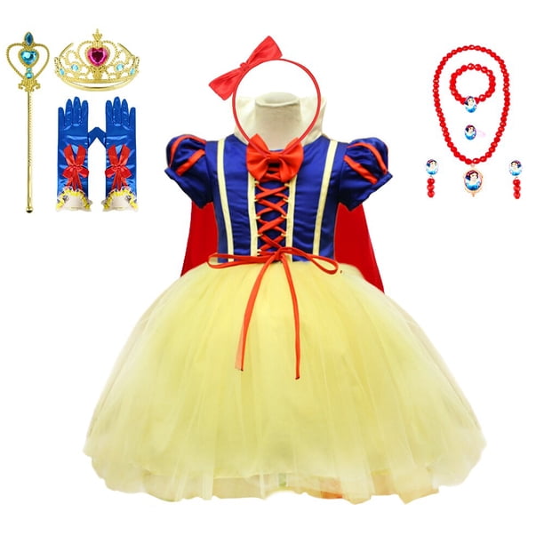 Vestido clásico de fantasía de Blancanieves para niñas, disfraz de princesa de Carnaval de Halloween, tutú de tul esponjoso, peluca para niños Fivean unisex
