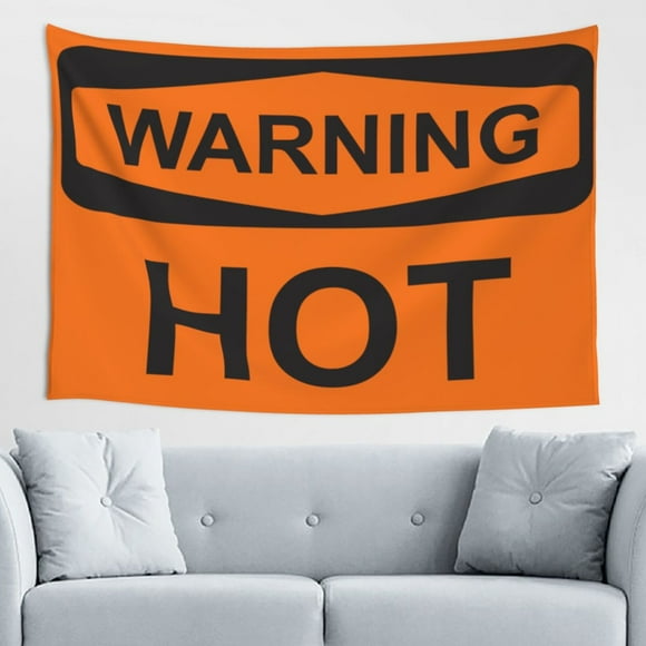 Hot Danger Warning Sign Tapestry, Funny Orange Safety Symbol Wall Hanging Tapestries Dorm Room Home Decor, 60" x 40"