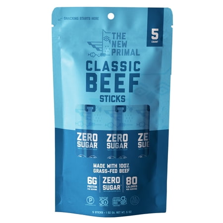 The New Primal Classic Beef Meat Sticks  5 Count - 1 oz Sticks