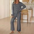 thumbnail image 2 of Diufon Matching Lounge Sets for Women Ribbed Long Sleeve Button Tops Matching Pants Sleepwear Set Fall Winter Outfits, 2 of 8
