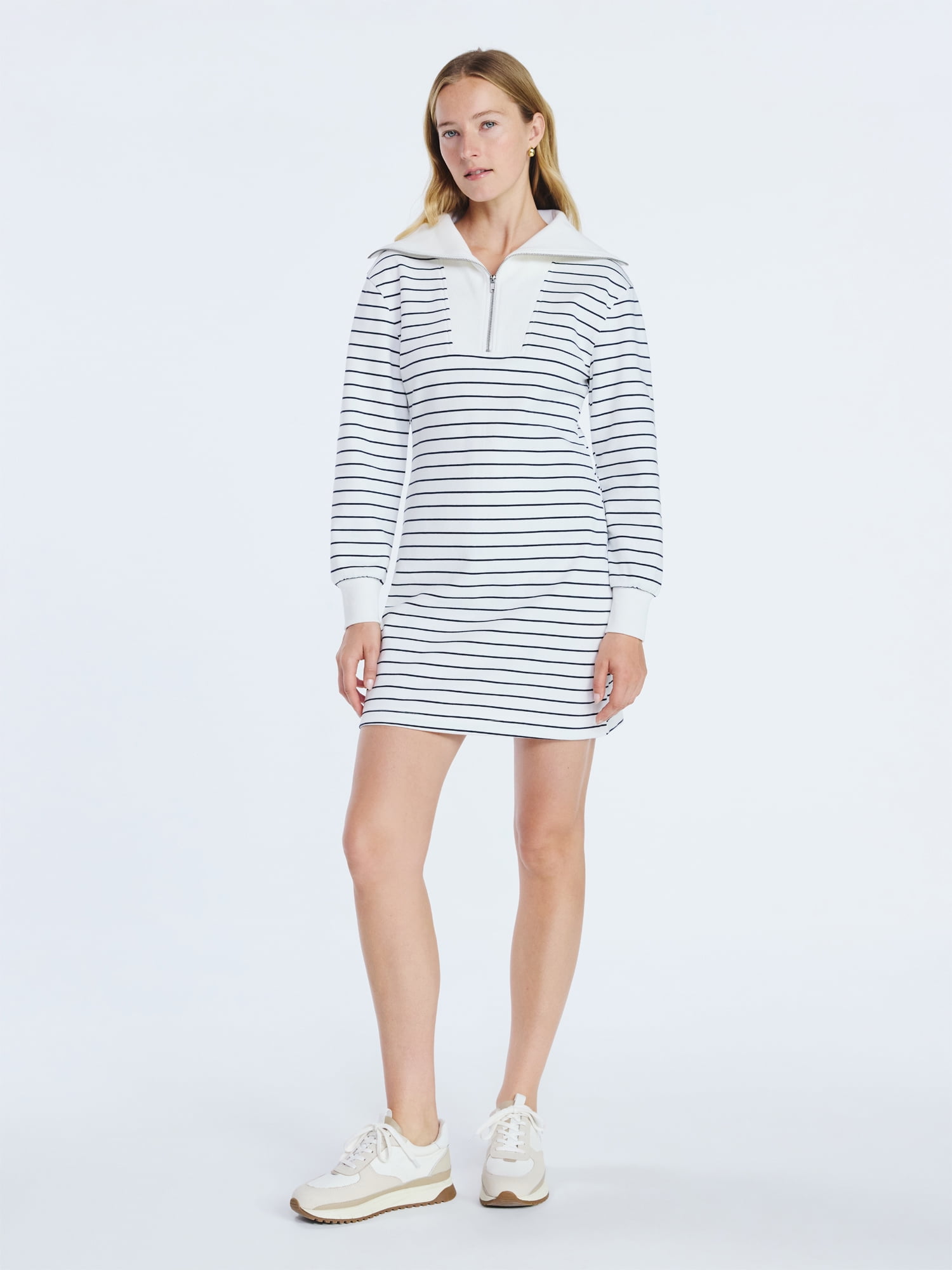 Free Assembly Women's and Women's Plus Half Zip Mini Dress with