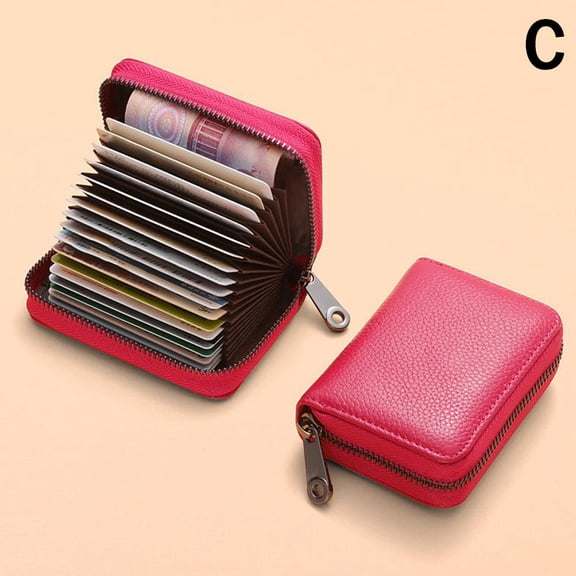 Leather Credit Card Holder Zipper Wallet With 18 Card Slots, Small Card Case for Women or Men Accordion Wallet with Zipper