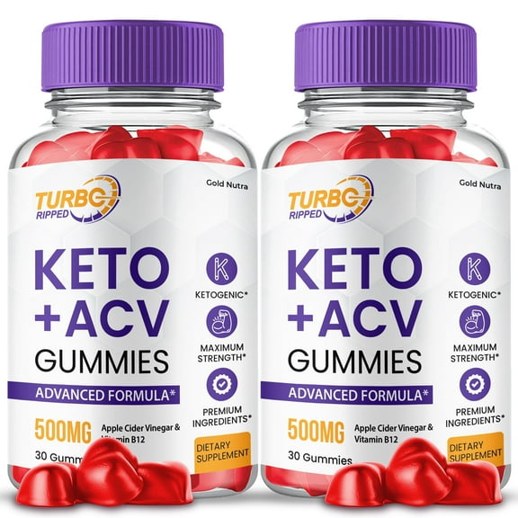 (2 Pack) Turbo Ripped Keto ACV Gummies, Turbo Ripped Keto   ACV Gummies, Max Strength Supplement for Men and Women