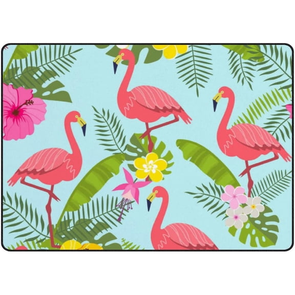 SKYSONIC Area Rug Flamingo Tropical Leaves and Flowers Nursery Rug Floor Mat Kids Playing Mat 7' x 5' (80 x 58 in) for Living Room Bedroom