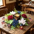 thumbnail image 4 of 4th of July Red Blue White Artificial Flower Candle Ring, Patriotic Wreath Candle Holder, Farmhouse Table Centerpiece for 250th Anniversary, 4 of 6