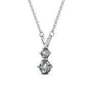 Cate & Chloe Andy 18k White Gold Plated 2-Stone Drop Necklace with Swarovski Crystals for Women