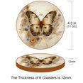 thumbnail image 3 of Butterfly Round Microfiber Leather Coasters, Set of 6, 11x11 cm/4.3x4.3 in, Drink Coasters for Home and Office, Cup Mats, 3 of 6
