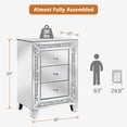 thumbnail image 2 of Crushed Diamond Mirrored Nightstand, Silver End Table with 3 Drawers Crystal Handle, Mirrored Bedside Table for Bedroom Living Room, No Assembly Needed, 2 of 7