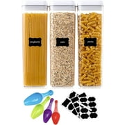 HOMESTO Airtight Food Storage Container Set with Improved Lids (3 Piece) with Measuring Spoons